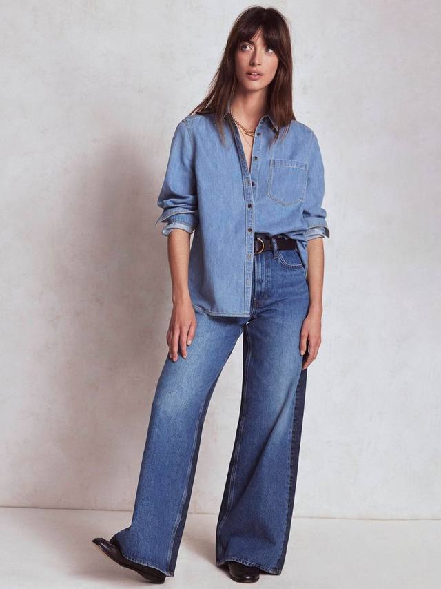 

Джинсы с высокой посадкой и широкими штанинами с контрастными карманами Boden, Blue/Multi