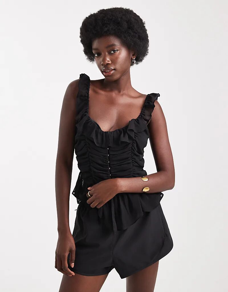 

Майка-борцовка Miss Selfridge черного цвета с рюшами