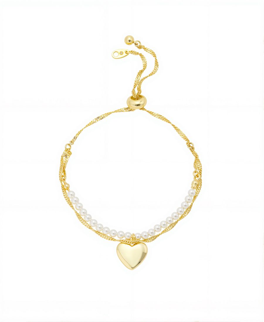 

Браслет-боло в виде золотого сердца из культивированного жемчужин, витой цепочки и двойной нити Unwritten, Gold