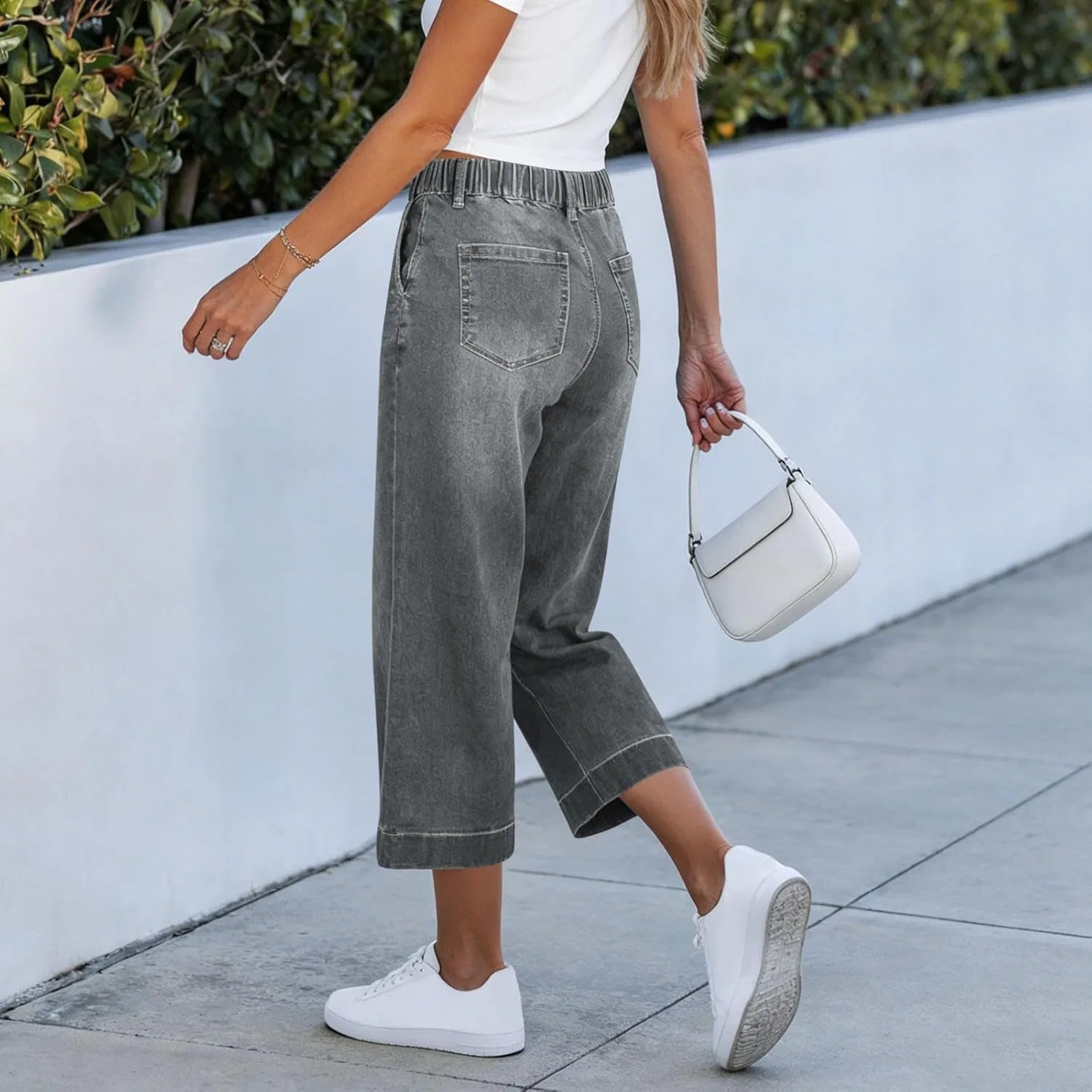 Джинсы капри, широкие штанины, серый — фото 3