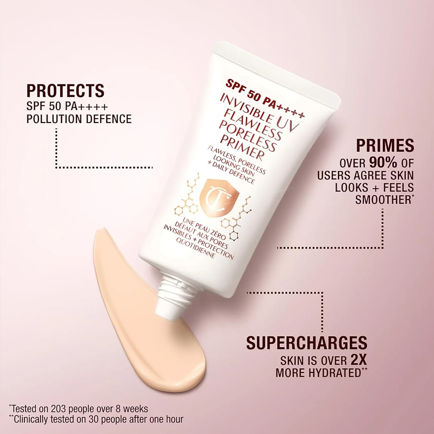 Charlotte Tilbury Invisible UV Flawless Makeup Primer - солнцезащитный крем широкого спектра SPF 50 и праймер для лица, обогащенный гиалуроновой кислотой для увлажнения, защиты и подготовки кожи 29,6 мл (1 шт.) — фото 3