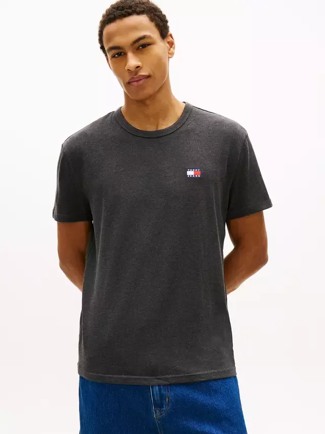 Хлопковая футболка прямого кроя с коротким рукавом и логотипом Tommy Hilfiger, Black
