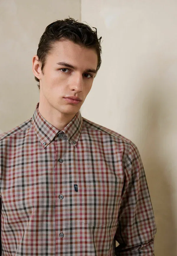Рубашка Next Easy Iron Button Down Oxford Shirt, нейтральный розовый гингам — фото 2