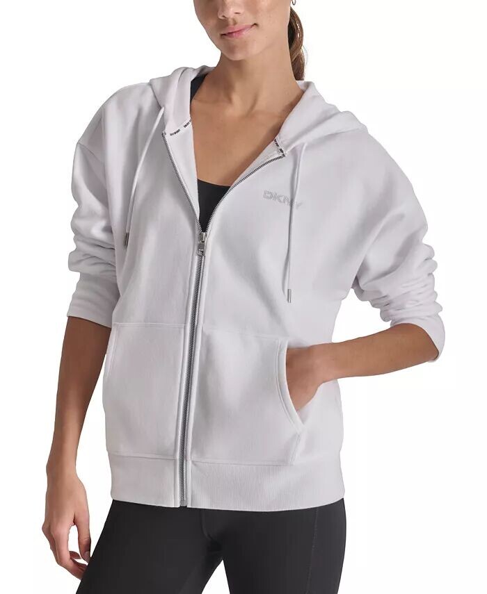 

Женская худи на молнии с мини-заклепками и логотипом DKNY, белый