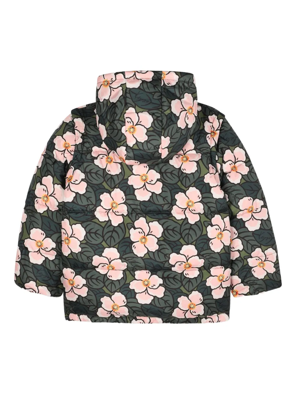 Пуховик с цветочным принтом Kenzo Kids, зеленый — фото 3