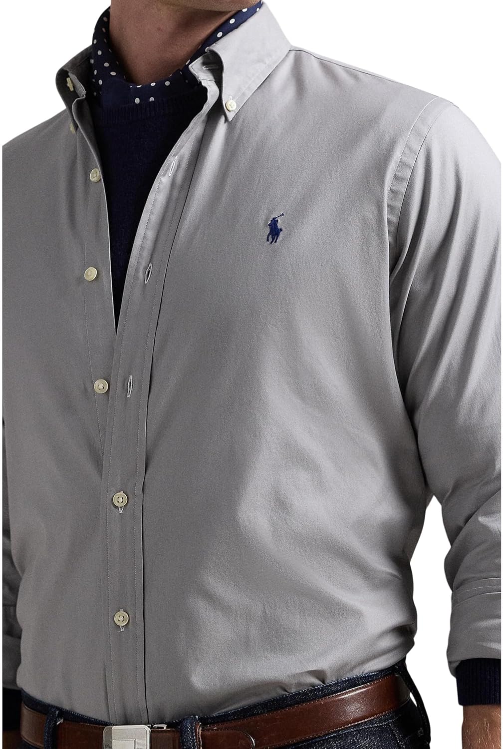 POLO RALPH LAUREN Мужская классическая рубашка Oxford с добавлением стрейч, Grey — фото 3