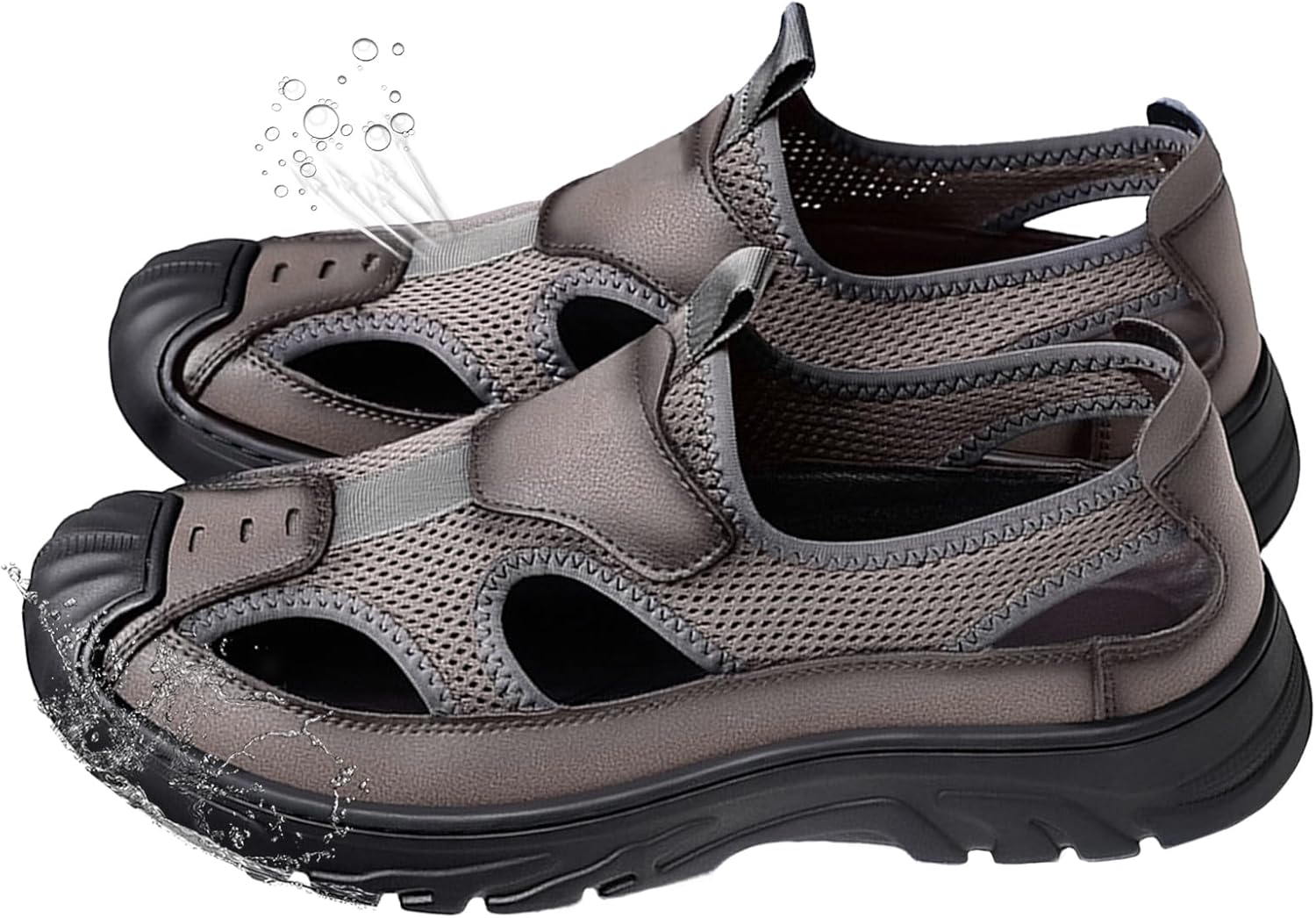 

Мужские спортивные сандалии без шнурков из кожи с закрытым носком, легкие, дышащие, противоскользящие, для пляжа, спорта, прогулок, походов и путешествий Generic, темно-серый