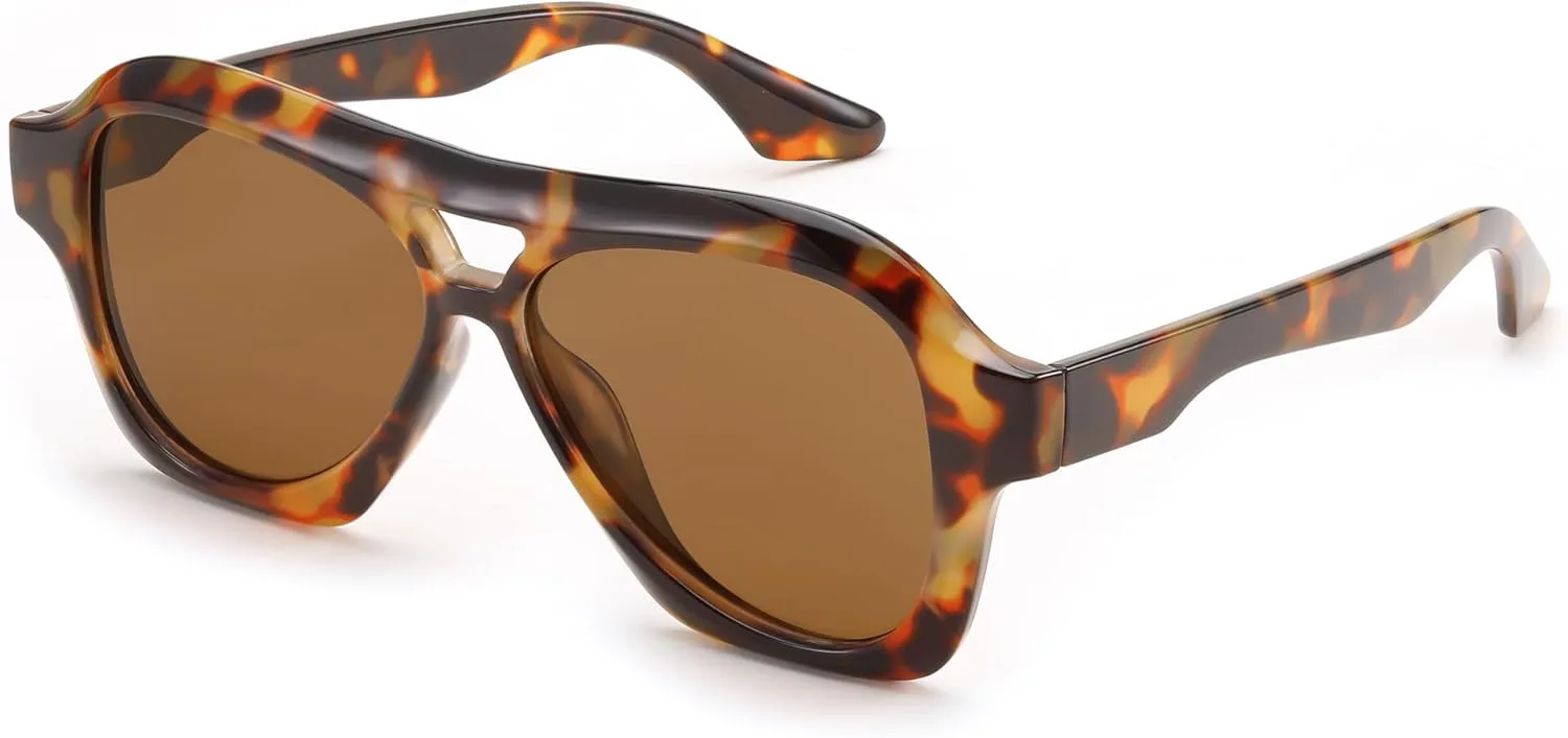 

Солнцезащитные очки-авиаторы FEISEDY в стиле ретро для женщин и мужчин, винтажные, 70-е годы, с двойной перемычкой, пластиковая оправа, артикул B0128, Tortoise