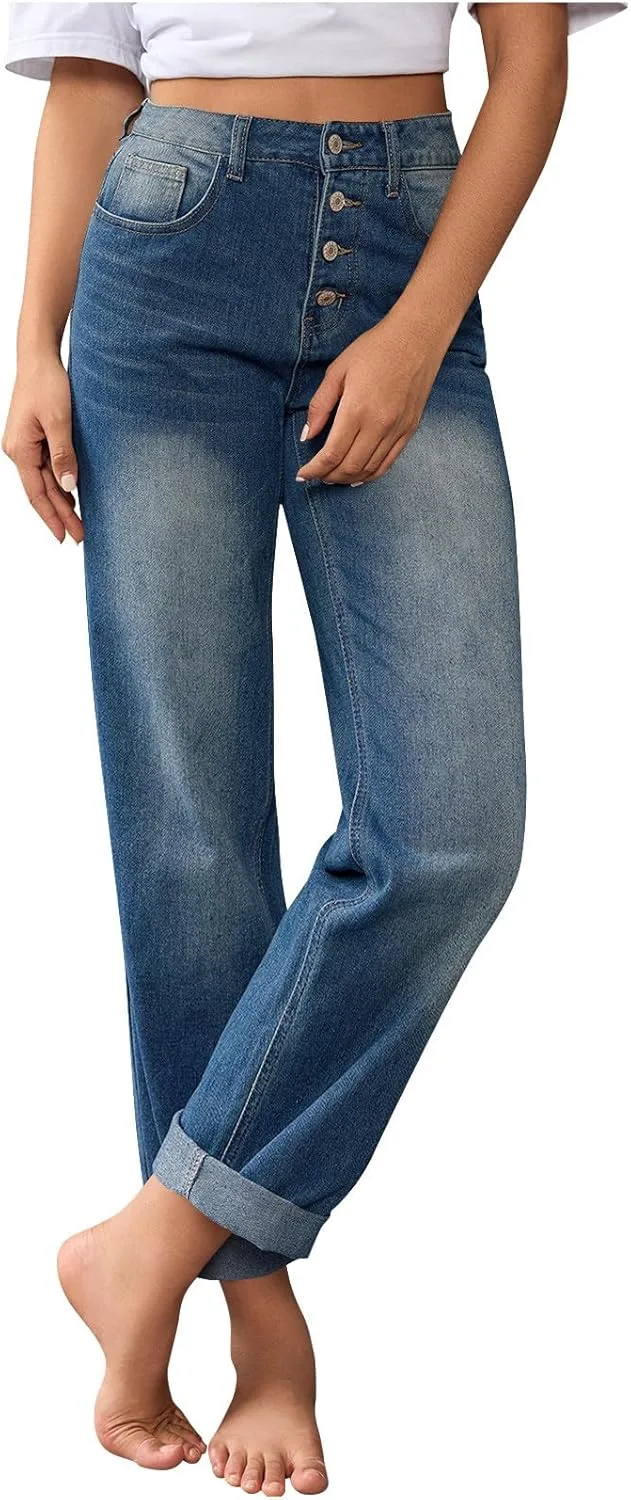 

Брюки-джинсы Baggy Wide Leg для женщин, прямые, свободные, эластичные, с высокой посадкой bawilom