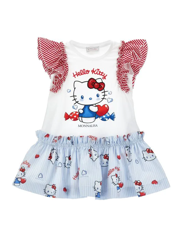 Платье-Футболка hello kitty для свободного времени Monnalisa, Bianco — фото 3