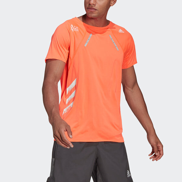 Футболка adidas Gzm Htd Tee M Marathon Running Sports Splicing Round Neck Short Sleeve Red Fluorescence, красный — фото 3