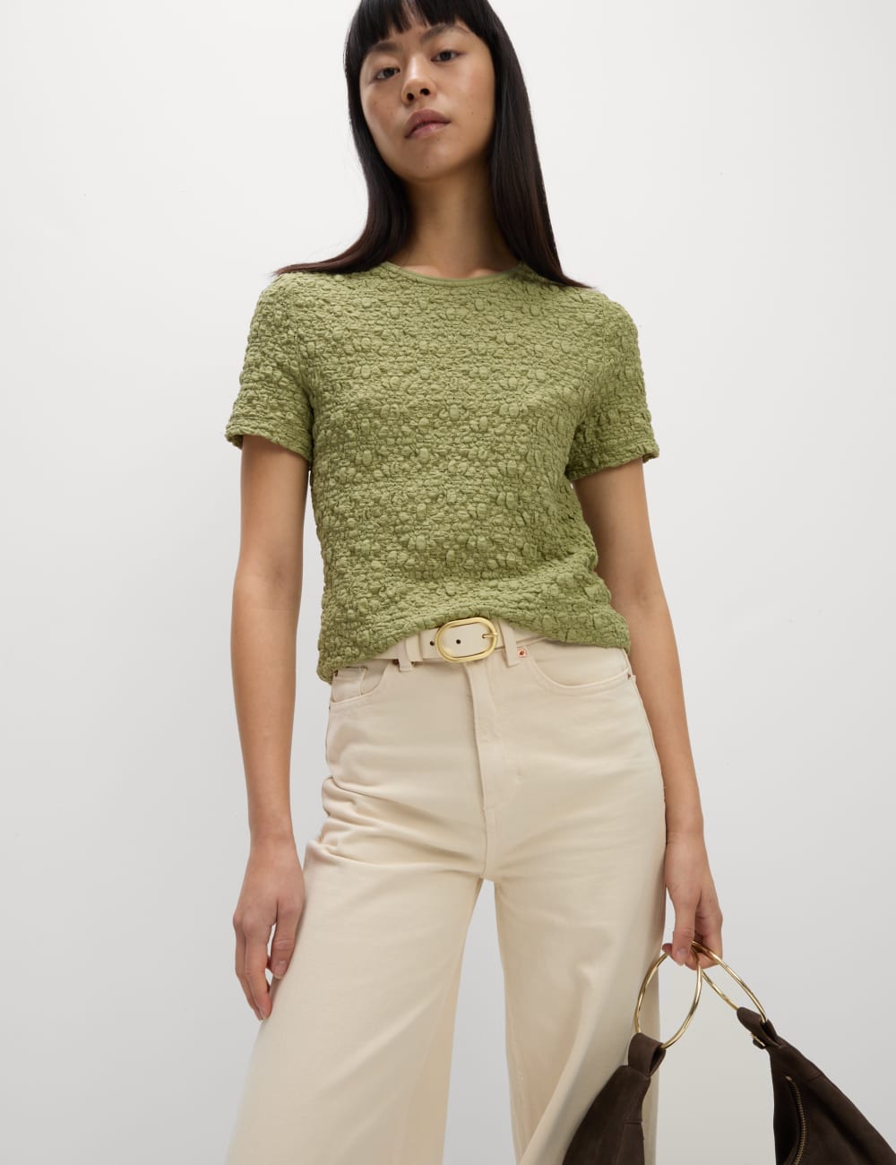 

Текстурированный топ с высоким содержанием хлопка Marks & Spencer, цвет Fern green