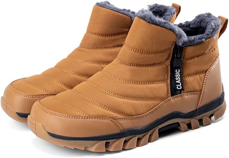 

Зимние мужские ботинки Снежные ботинки Мужские водонепроницаемые зимние ботинки Молния Широкий носок обувь С меховой подкладкой Минималистичная подошва с нулевым перепадом Soft Time Toy, коричневый