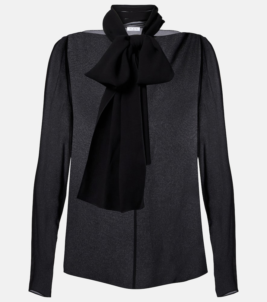 

Блузка с прозрачным воротником-галстуком Alaïa, Noir Alaia