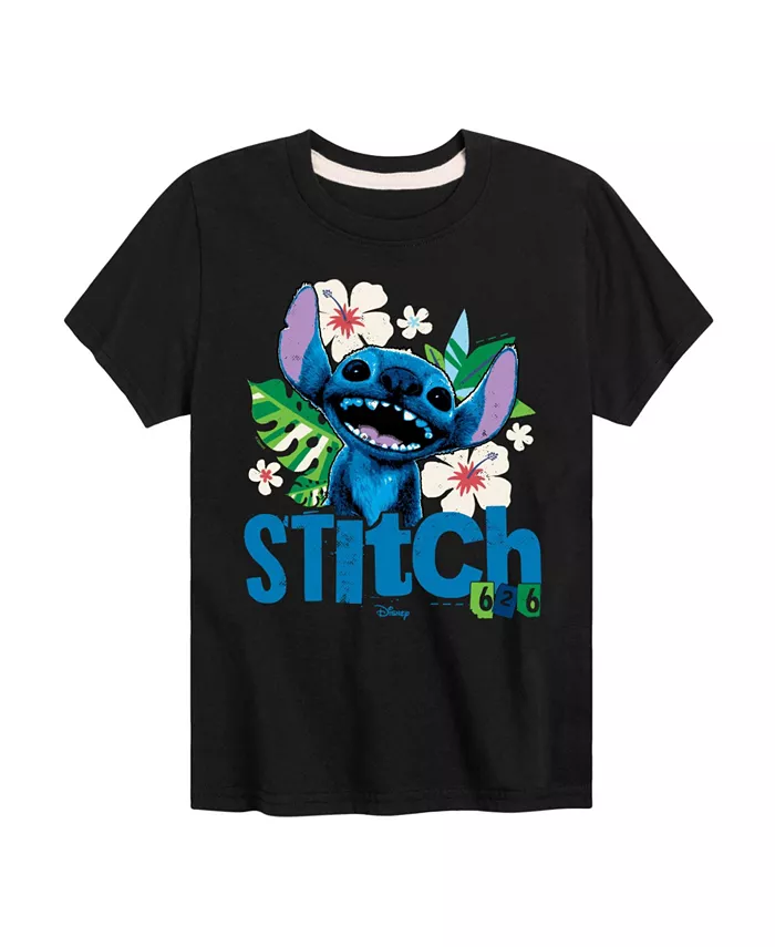 

Футболка с принтом "Lilo & Stitch: Живое действие" и цветами для мальчиков больших размеров, черный