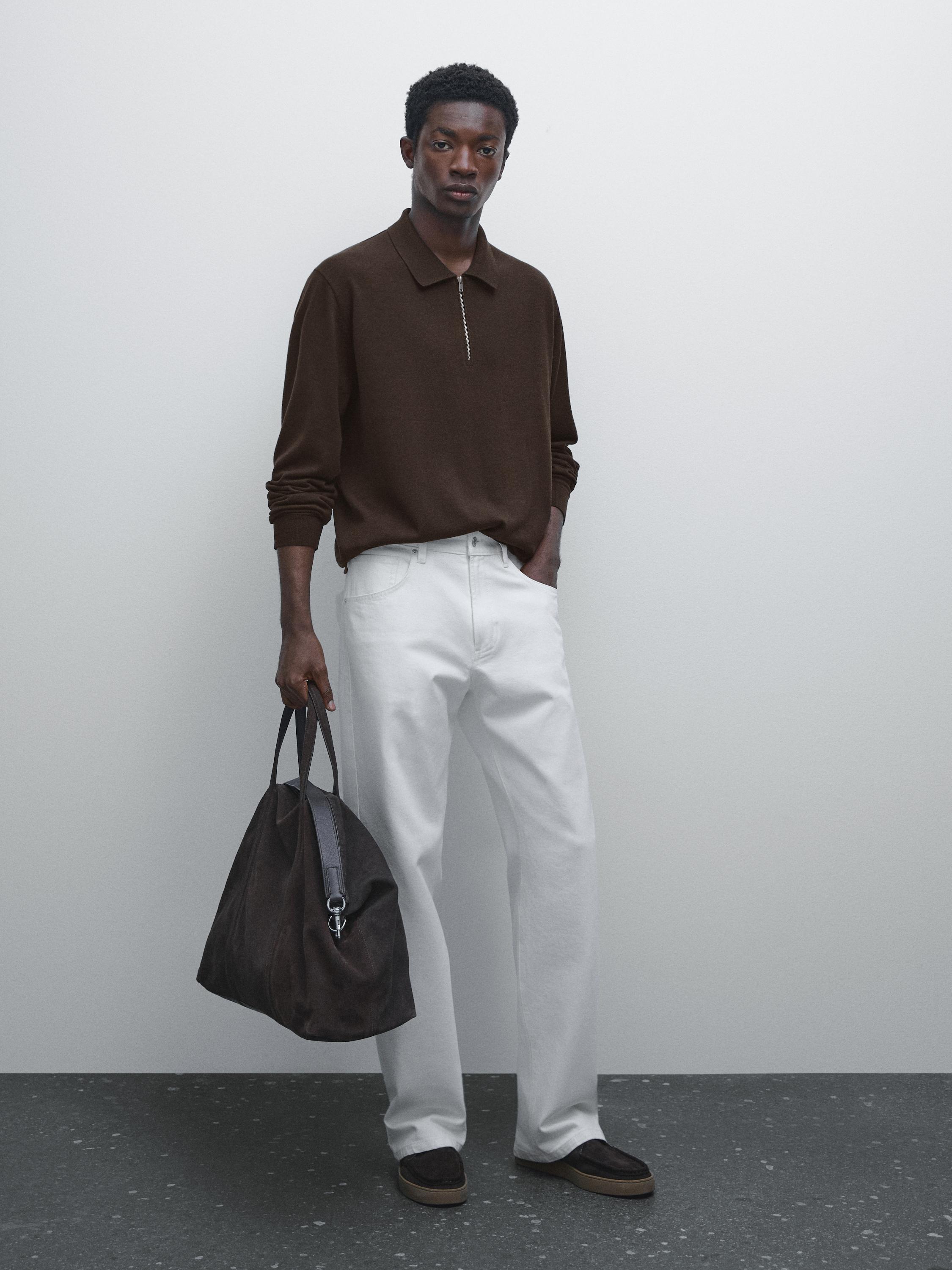 

Вязаный свитер-поло с застежкой-молнией Massimo Dutti, коричневый