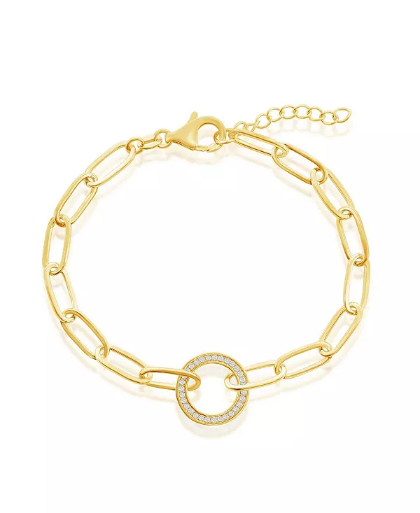 

Браслет из стерлингового серебра или позолоченный поверх стерлингового серебра с фианитами в форме круглой скрепки Simona, gold