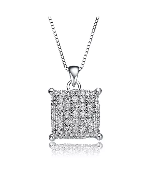 

Ожерелье с подвеской в виде квадрата с фианитами, покрытое белым золотом Rachel Glauber, silver
