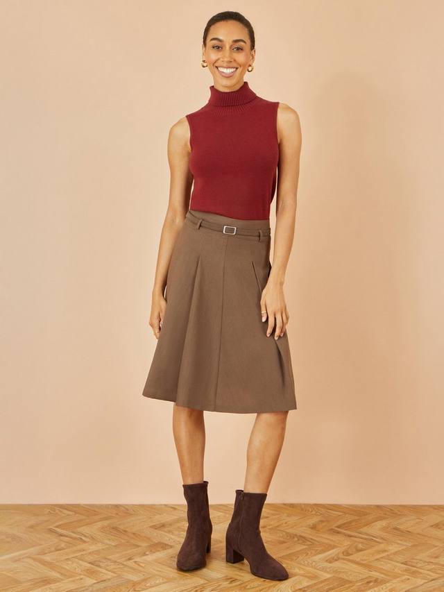 

Юбка с поясом и плиссировкой длиной до колена Yumi, Brown