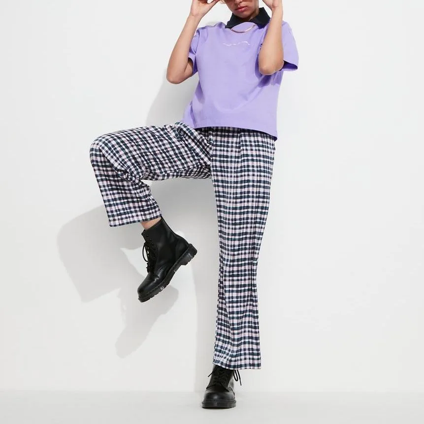 UNIQLO Футболка POP MART женская, светло-голубая, фиолетовая, с круглым вырезом, умеренно прямого кроя — фото 4
