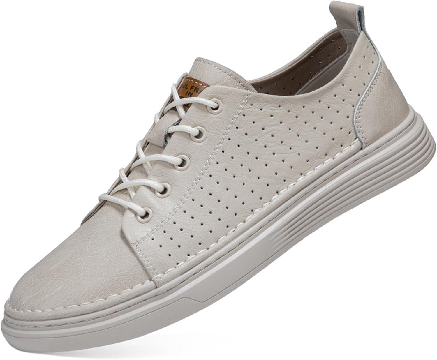 

Мужские кожаные кроссовки RiceelSor на шнуровке, плоская подошва, повседневные, ручной работы, с перфорацией, дышащие, противоскользящие, легкие и удобные, деловые лоферы, бежевый