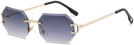 

Женские солнцезащитные очки без оправы, восьмиугольные, с защитой от УФ-излучения UV400, без оправы, золотистые металлические прямоугольные очки для мужчин MTZJH, Gold With Grey