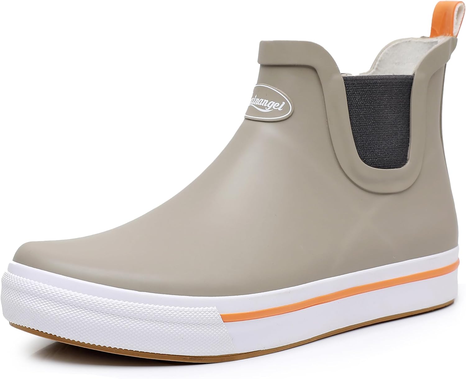 

Дождевые сапоги RAINANGEL для женщин и мужчин, унисекс, до щиколотки, противоскользящие, удобные, легкие, для работы в саду и на открытом воздухе, водонепроницаемые сапоги для рыбалки, светло-коричневый