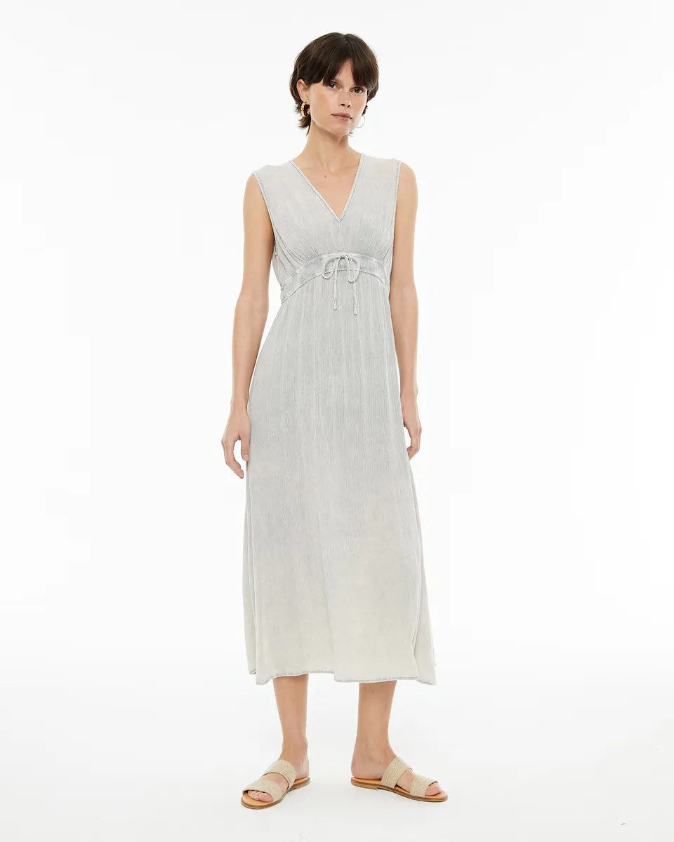 

Миди-платье из бамбула с V-образным вырезом System Action, светло-серый