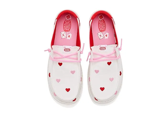 Лоферы с вышивкой сердцами Wendy Hey Dude Kids, White/Multi — фото 3