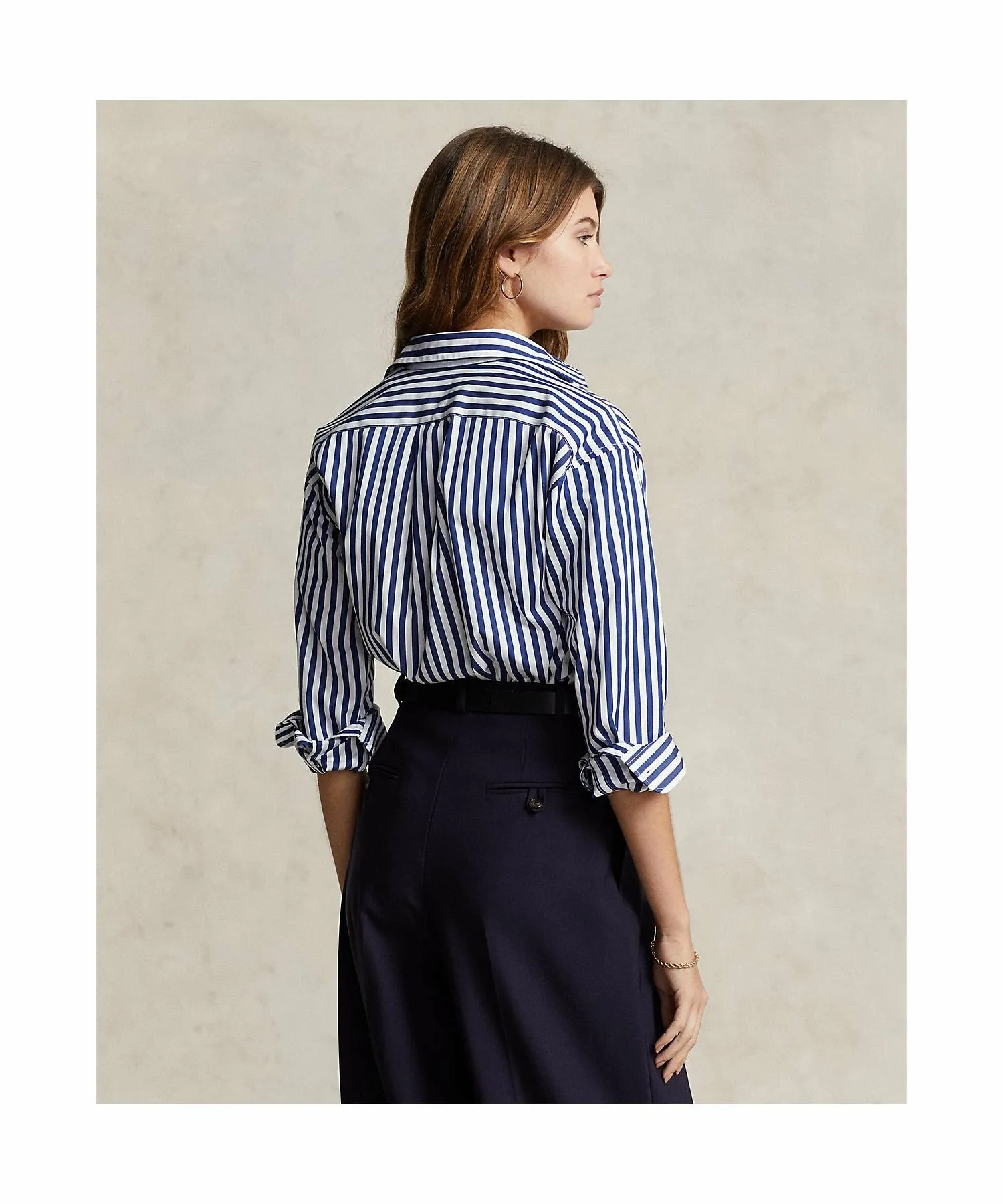 Хлопковая рубашка свободного кроя с контрастными полосами Polo Ralph Lauren, 400 Blue — фото 3