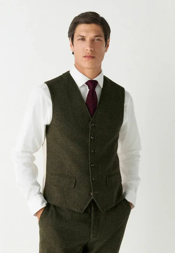 Жилет Regular fit herringbone waistcoat Next, зеленый