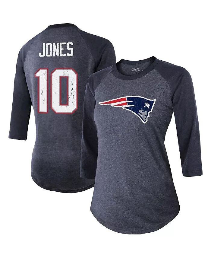 

Женские нитки Mac Jones Navy New England Patriots Имя и номер игрока Футболка реглан Tri-Blend с рукавами 3/4 Majestic
