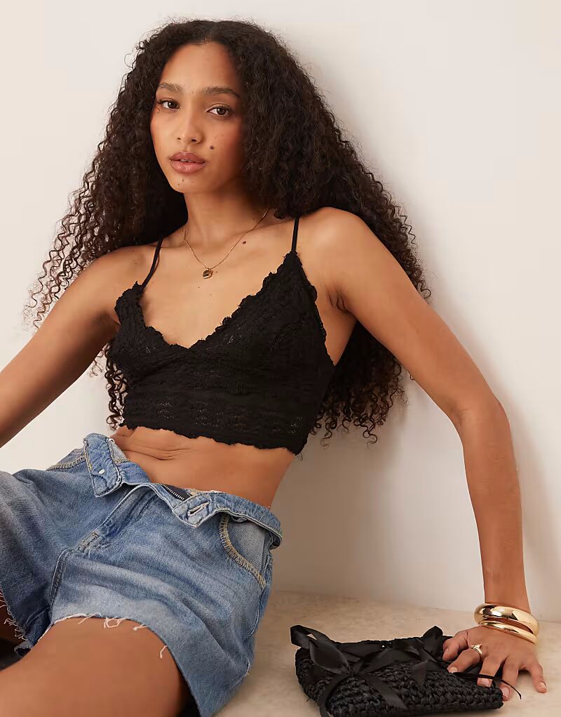 

Free People Амина рюшами бюстгальтер-бралетт черного цвета