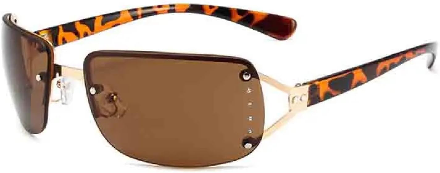 

Винтажные солнцезащитные очки для женщин и мужчин, модные панк-очки, без оправы, роскошные очки для активного отдыха, защита от УФ-излучения UV400 TKKTLLT, Leopard Brown