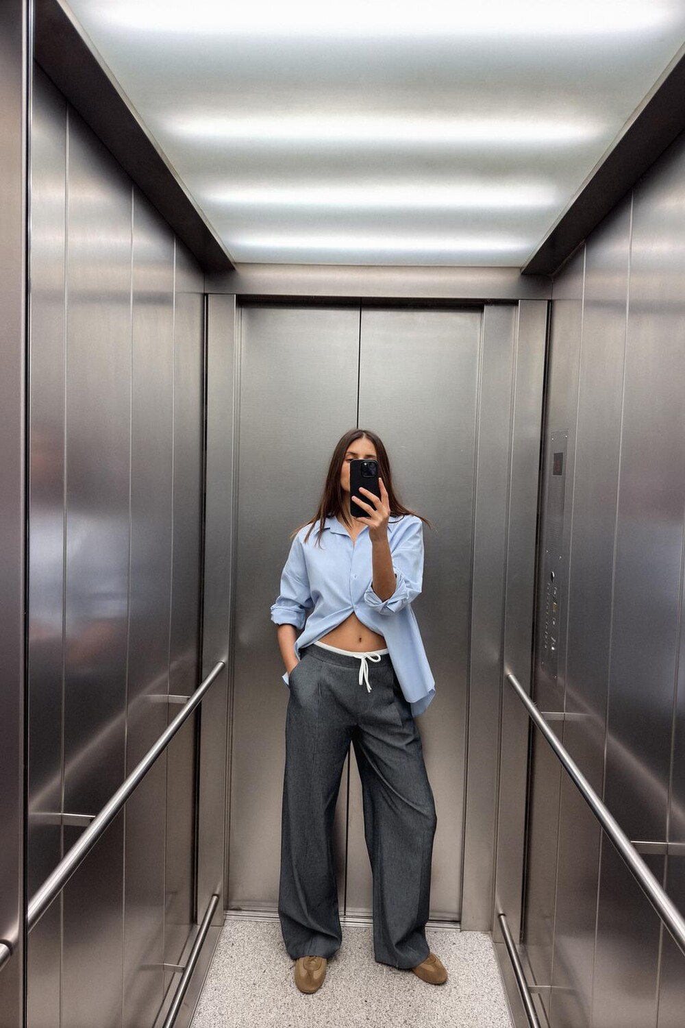 

Широкие брюки с двойным поясом ZARA, индиго