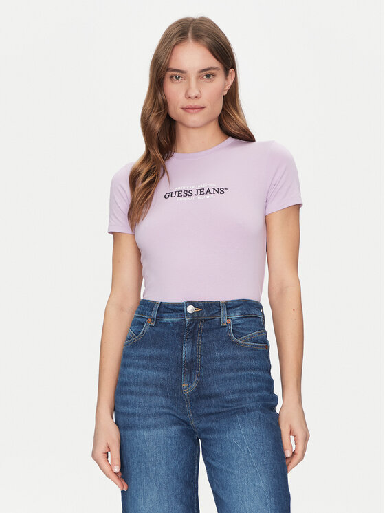 

Облегающая футболка W4YI03 J1314 Guess Jeans, фиолетовый