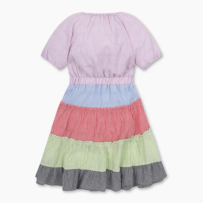 Детское многоцветное ярусное платье с контрастными вставками от Benetton Kids — фото 2