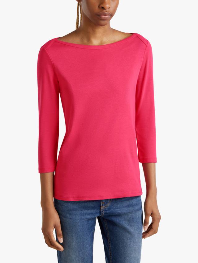 

Топ с вырезом лодочкой и рукавом 3/4 Benetton, цвет Magenta Red