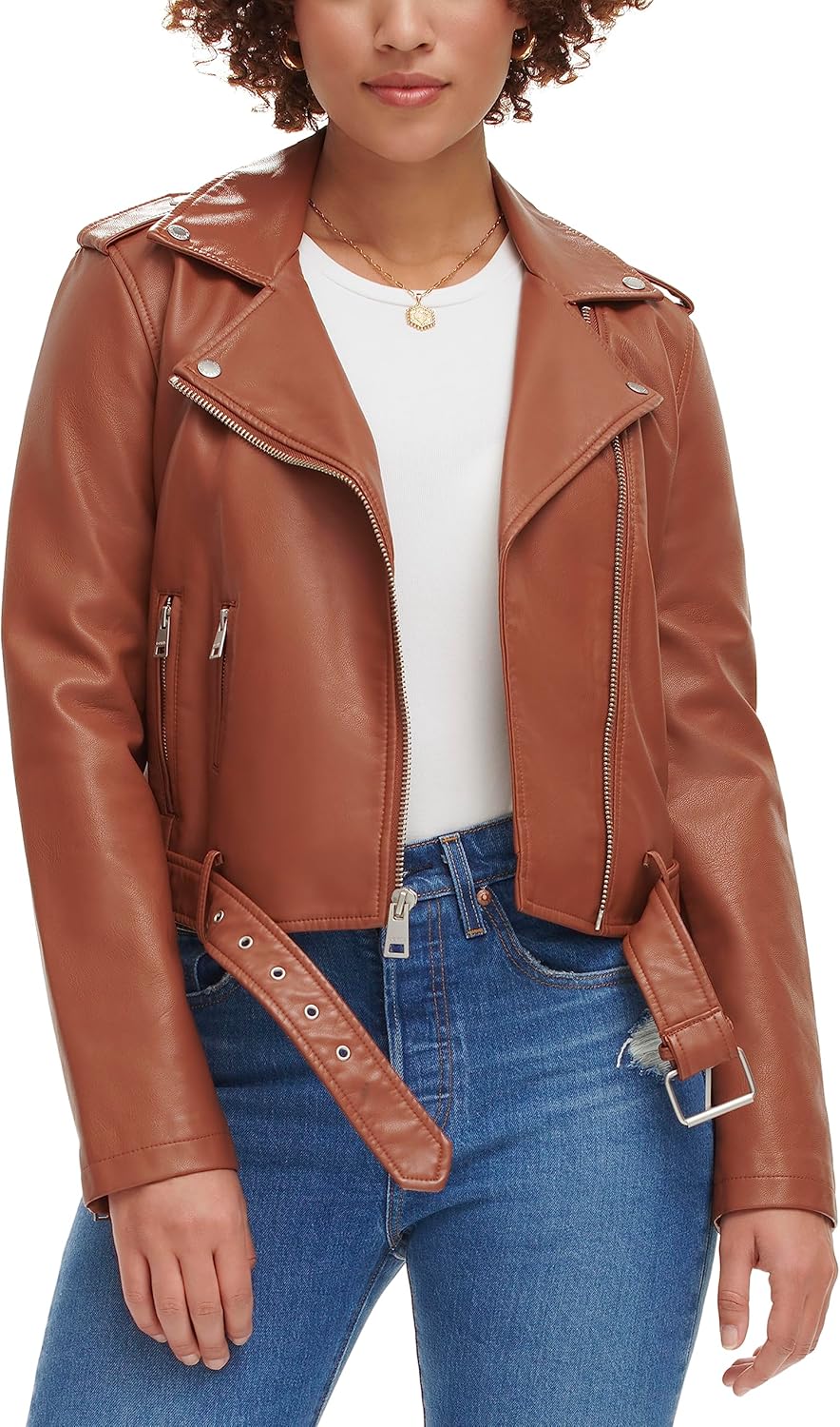 

Levi's Женская куртка-косуха из искусственной кожи с поясом, Camel