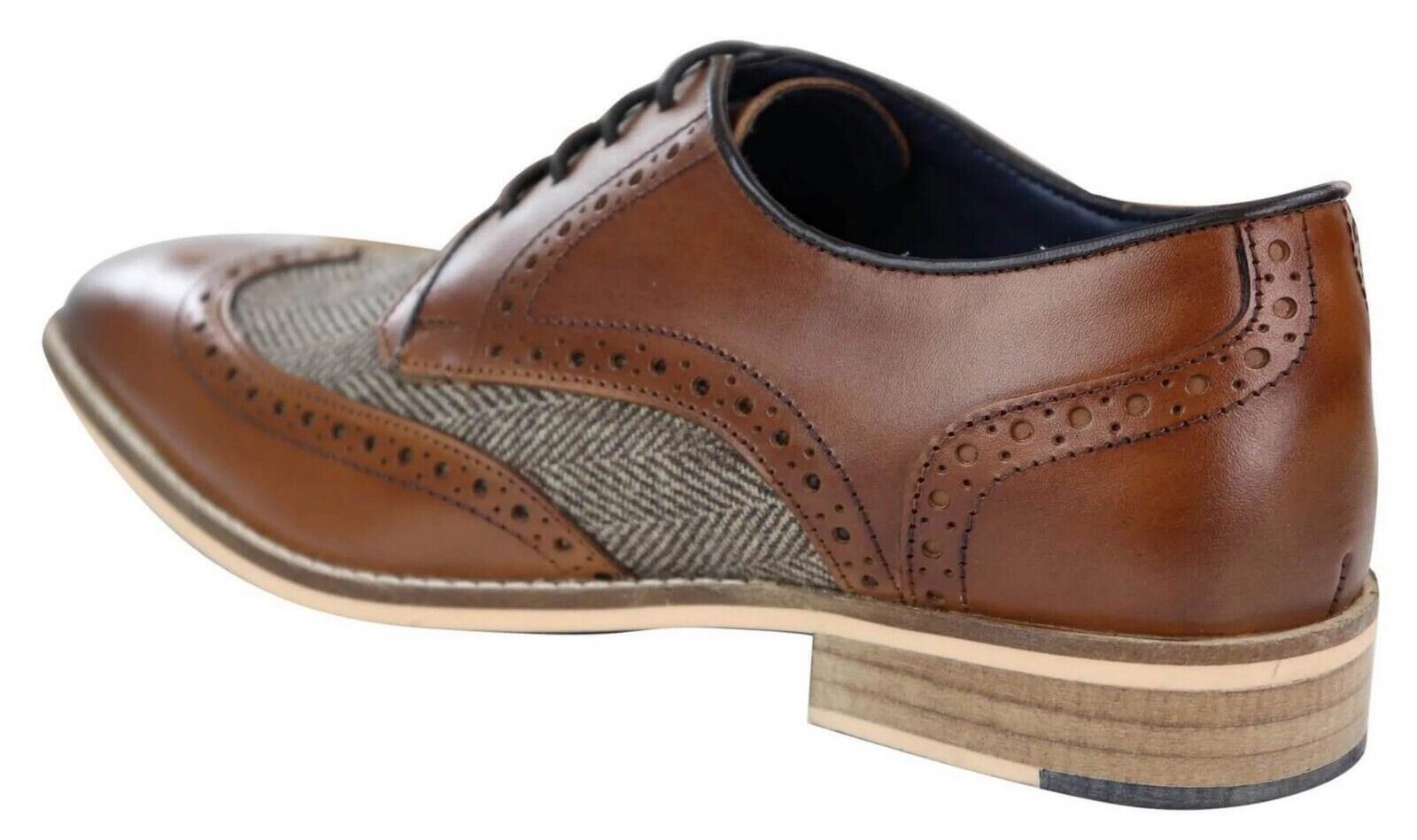 Мужские классические оксфорды Derby Brogue из твида в коричневой коже House Of Cavani — фото 3