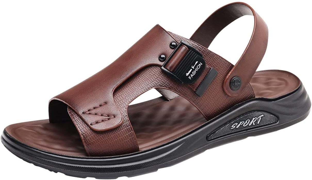 

Мужские сандалии с открытым носком, модные кожаные сандалии для улицы, повседневные, легкие, дышащие, для походов, пляжа и ходьбы Generic, коричневый