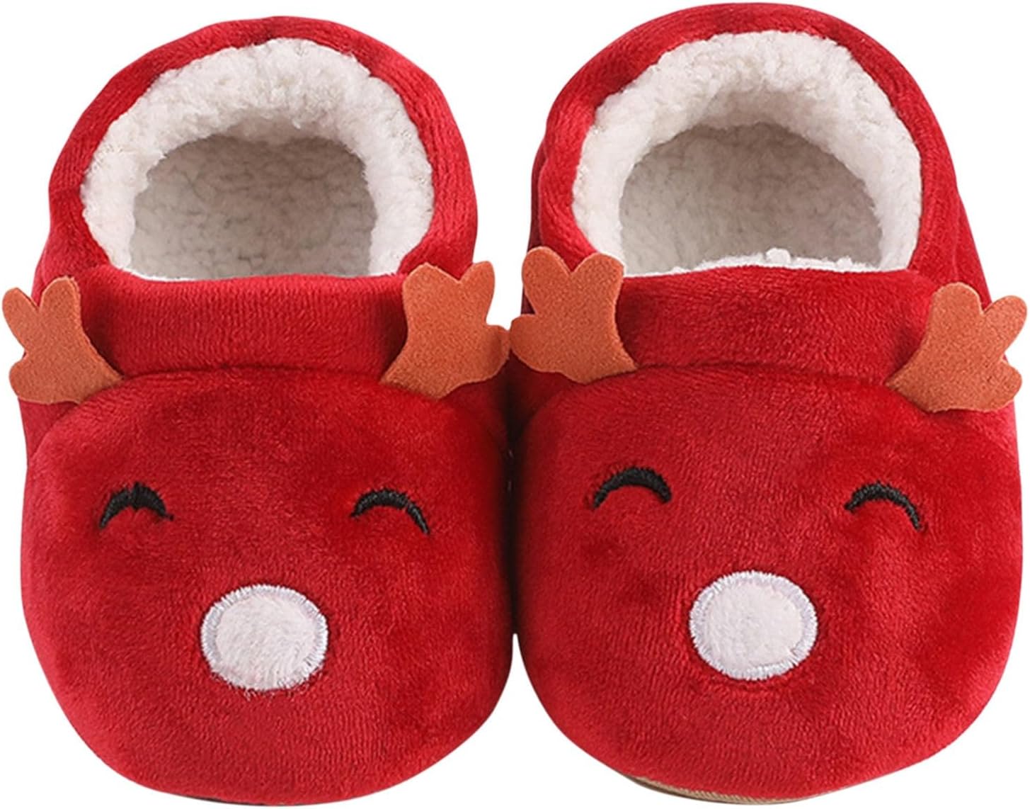 

Рождественские детские вязаные плюшевые ботиночки из хлопка с меховой отделкой, зимние теплые тапочки-сапожки для мальчиков и девочек Generic, красный