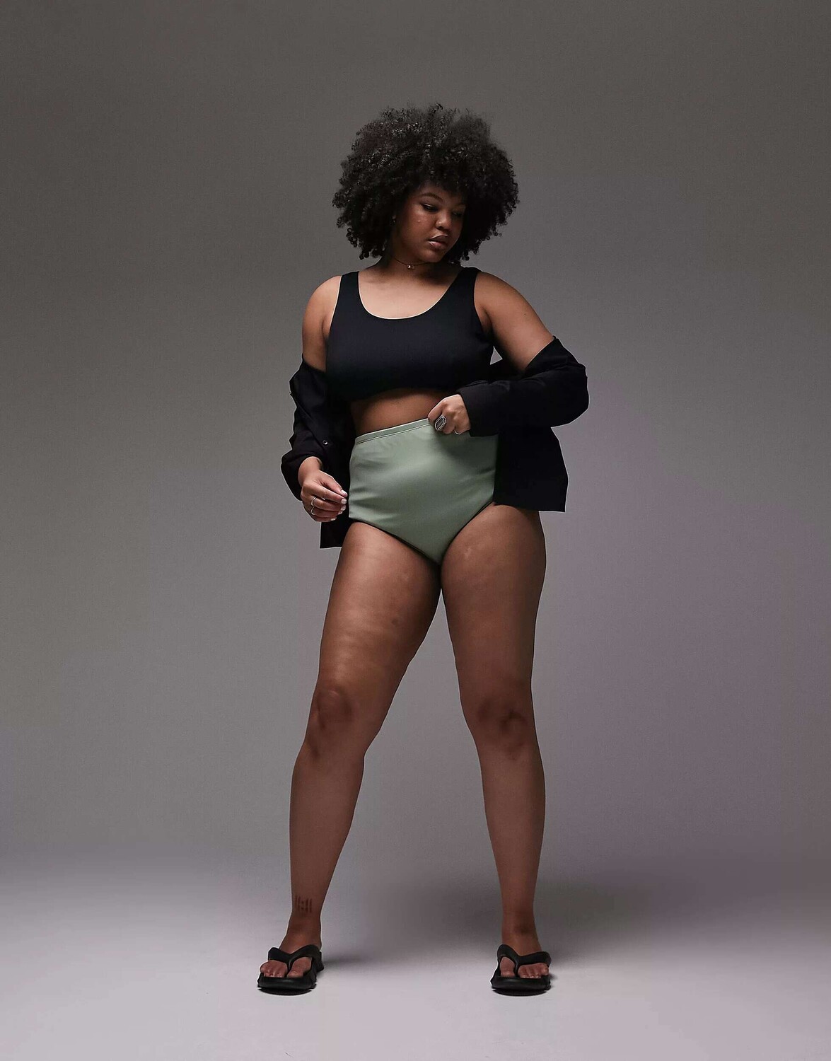 

Топы бикини Topshop Curve с завышенной талией в рубчик цвета хаки