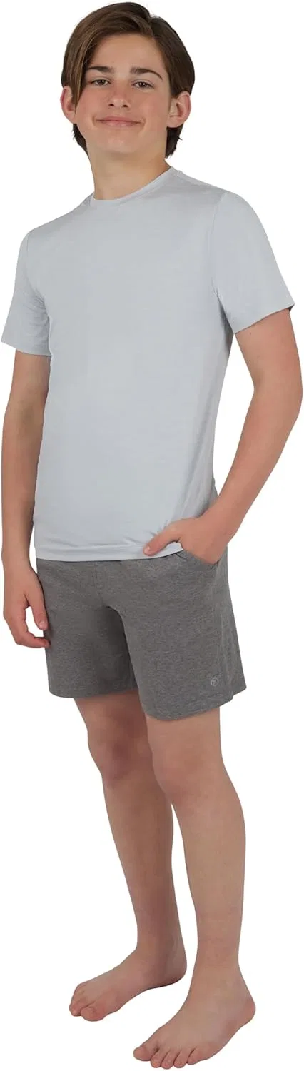 90 Degree By Reflex Детский комплект из трех предметов: футболка с коротким рукавом и круглым вырезом в полоску из сетчатой ткани от Reflex и шорты на завязках, Htr.Lunar Dust/Golf Green/Htr.Storm Cloud — фото 2