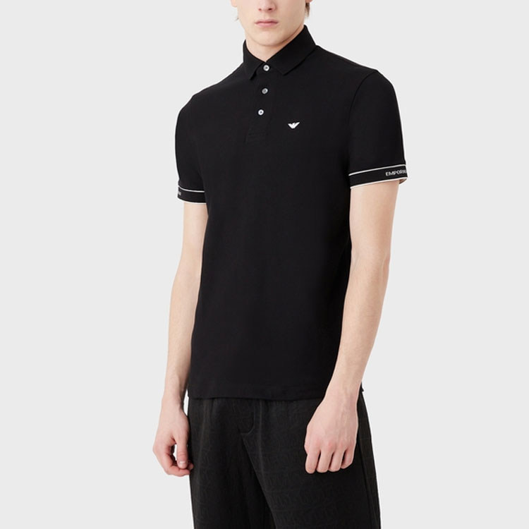 Футболка поло мужская черная с белым логотипом EMPORIO ARMANI — фото 4