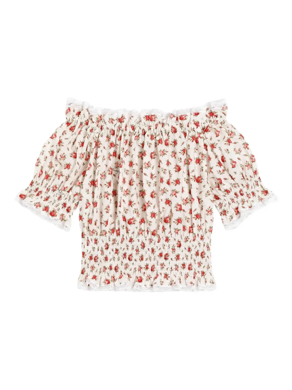 Топ с кружевом и цветочным принтом Dolce & Gabbana Kids, бежевый — фото 2