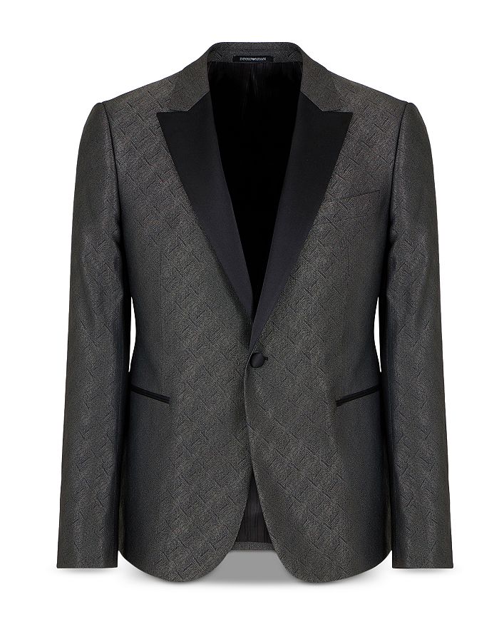 Приталенный пиджак из тисненого жаккарда Emporio Armani, серый — фото 4