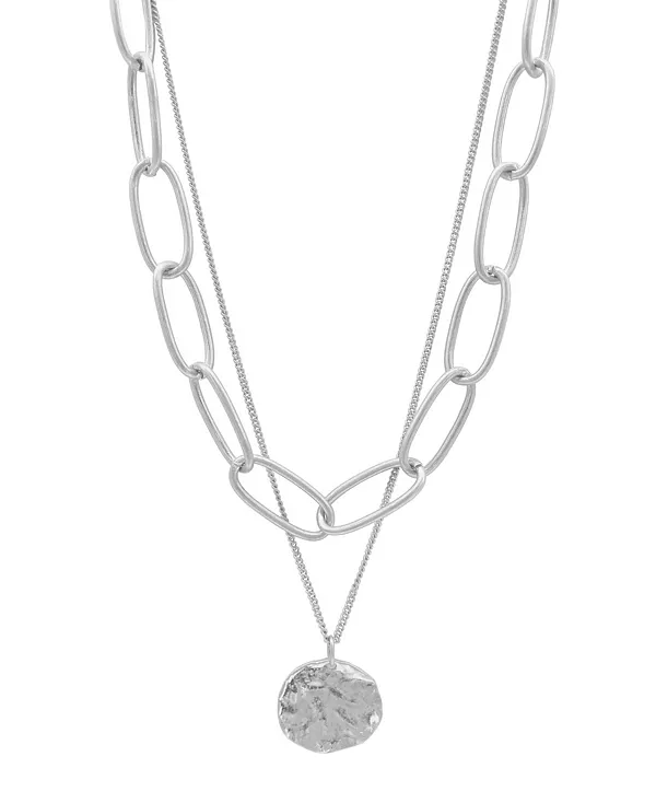 

Многослойное ожерелье из серебряной овальной цепочки с кулоном в виде монеты Adornia, silver