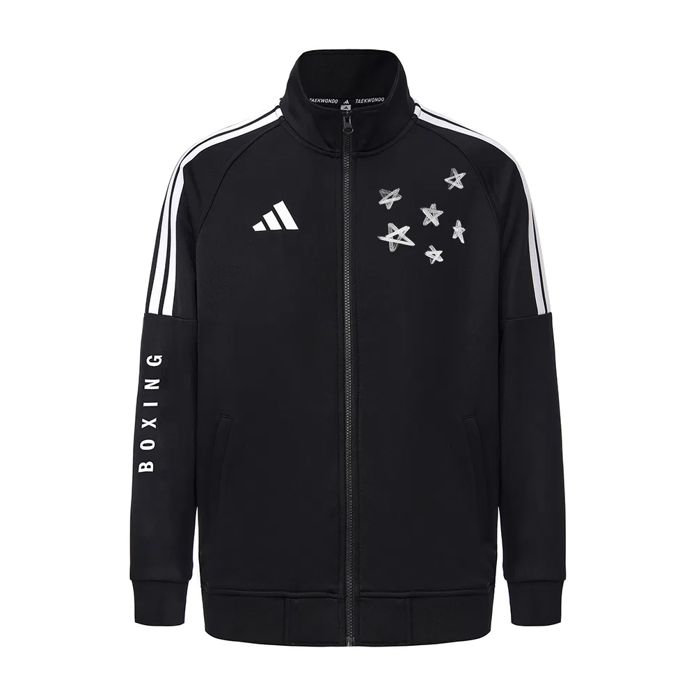 Куртка 3 Stripes унисекс, черная, со стоячим воротником, умеренная, мультикарманная, трикотажная Adidas, Black