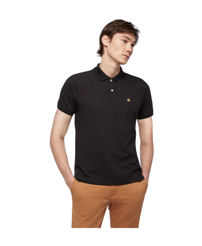 

Облегающая поло-рубашка из эластичного флиса Supima золотистого цвета Brooks Brothers, черный